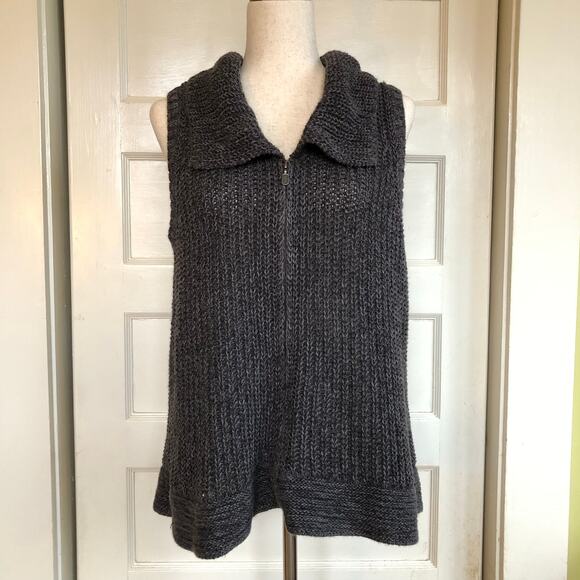 Christopher & Banks C.J. Chunky Knit Sweater Vest Gray Collared Zip Front 1X - Picture 1 of 11